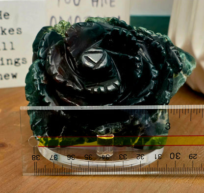 Hand-Carved Green Agate Rose Crystal Flower | Large Natural Stone Floral Carving | Crystal Home Décor