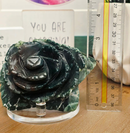 Hand-Carved Green Agate Rose Crystal Flower | Large Natural Stone Floral Carving | Crystal Home Décor