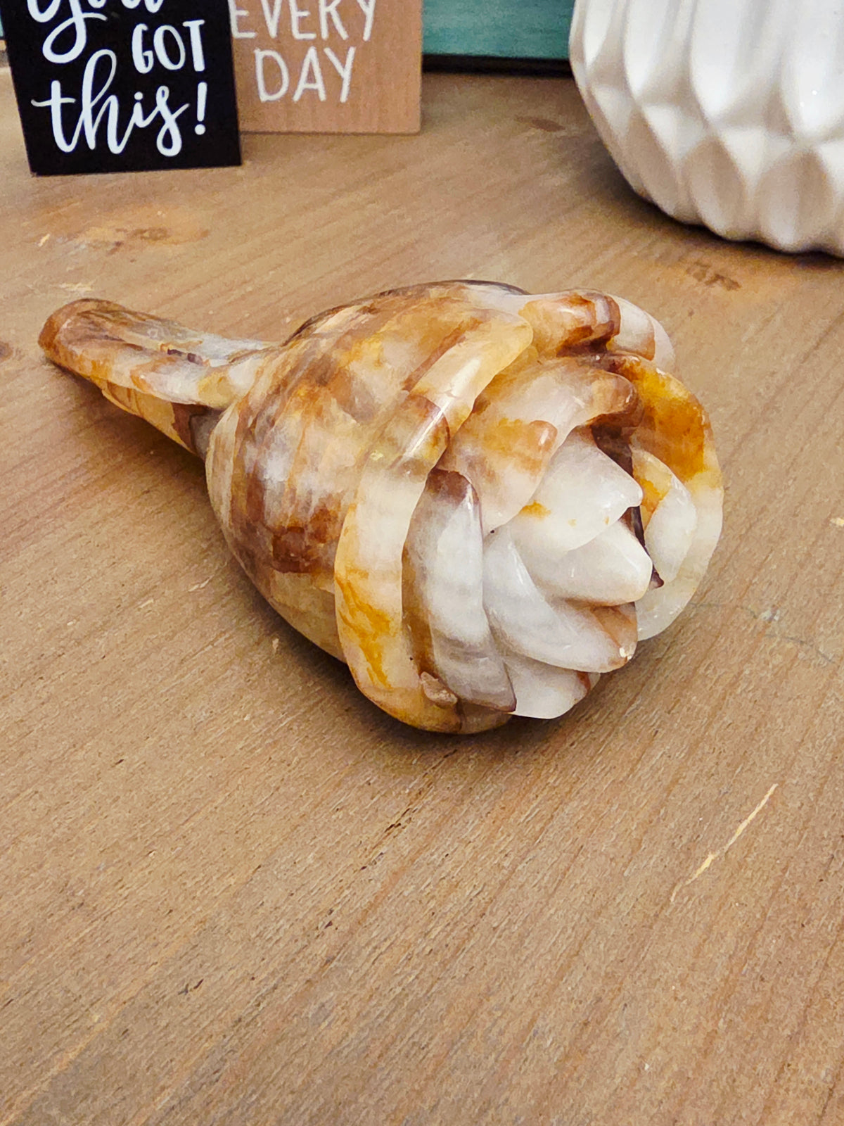 Honey Calcite Rose Carving | 5.5" Hand-Carved Crystal Flower | Natural Stone Floral Décor