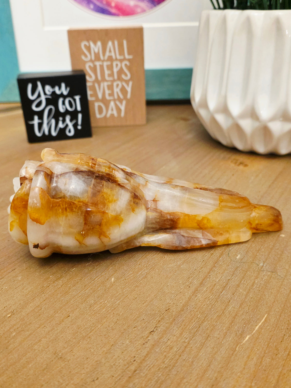Honey Calcite Rose Carving | 5.5" Hand-Carved Crystal Flower | Natural Stone Floral Décor