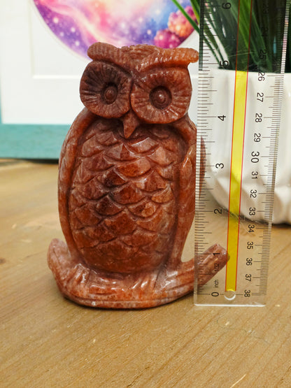 Large Orange Natural Stone Owl Carving | Hand-Carved Crystal Owl | 5.25" Decorative Stone Bird