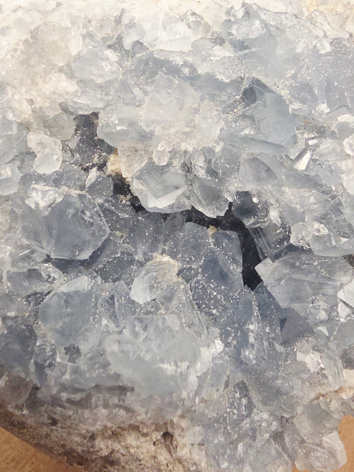 Natural Blue Celestite Crystal Cluster on Silver Stand | Raw Celestine Geode | Blue Crystal Home Décor