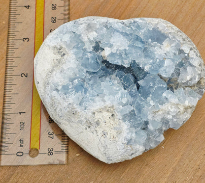 Natural Blue Celestite Crystal Cluster on Silver Stand | Raw Celestine Geode | Blue Crystal Home Décor