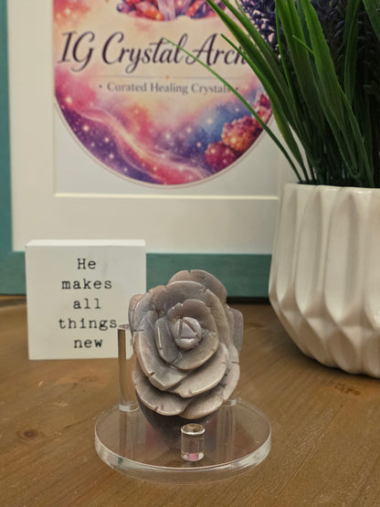 Lavender Druzy Agate Rose Carving | Purple Crystal Flower | Natural Agate Home Décor | Crystal Rose