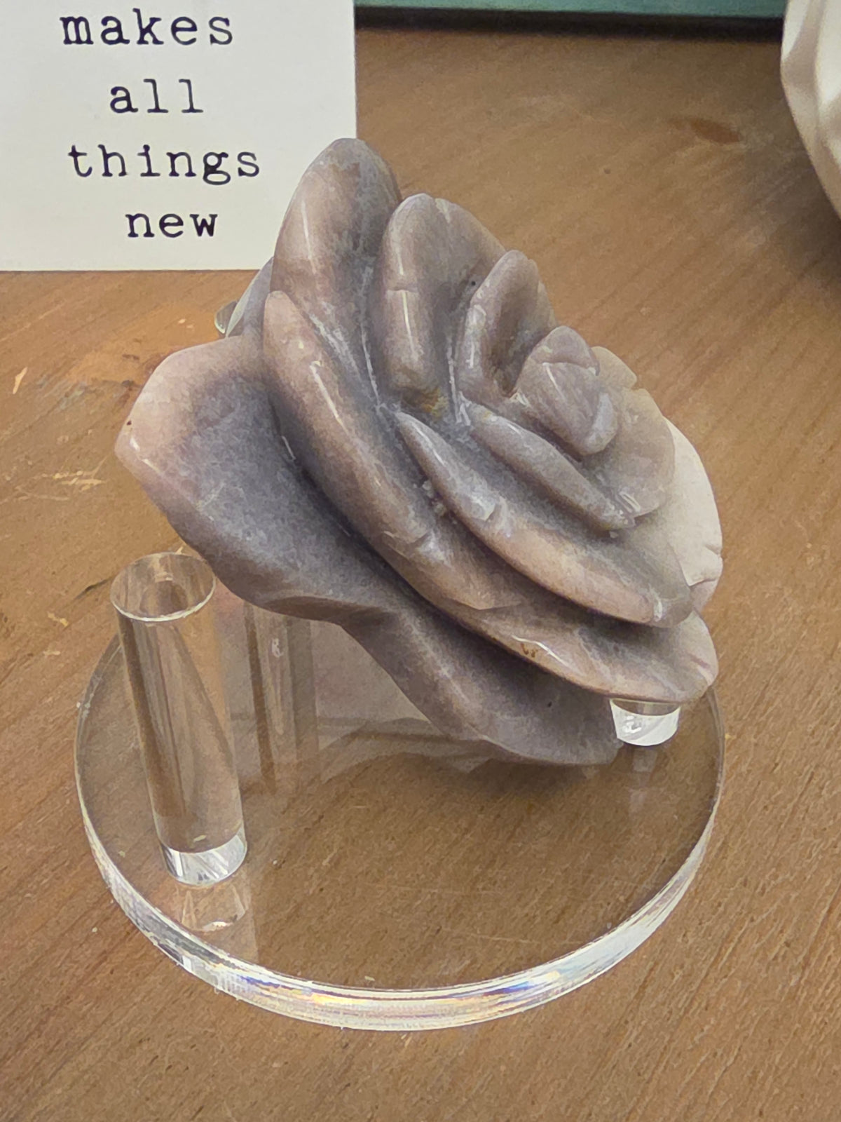 Lavender Druzy Agate Rose Carving | Purple Crystal Flower | Natural Agate Home Décor | Crystal Rose