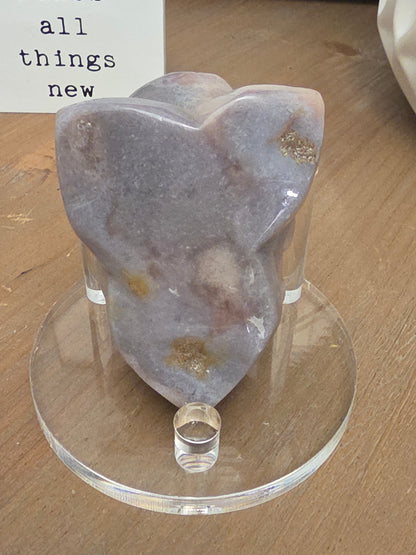 Lavender Druzy Agate Rose Carving | Purple Crystal Flower | Natural Agate Home Décor | Crystal Rose