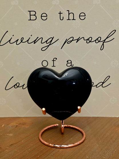 Black Obsidian Heart | Large Polished Natural Stone Heart | Black Crystal Décor | Obsidian Display Piece