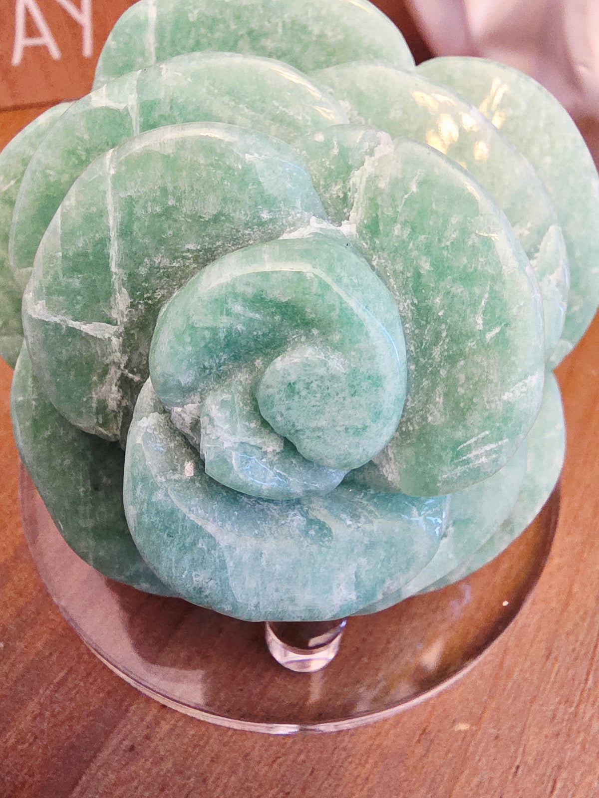 Amazonite Rose Crystal Carving | 3" Hand-Carved Green Stone Flower | Natural Crystal Home Décor