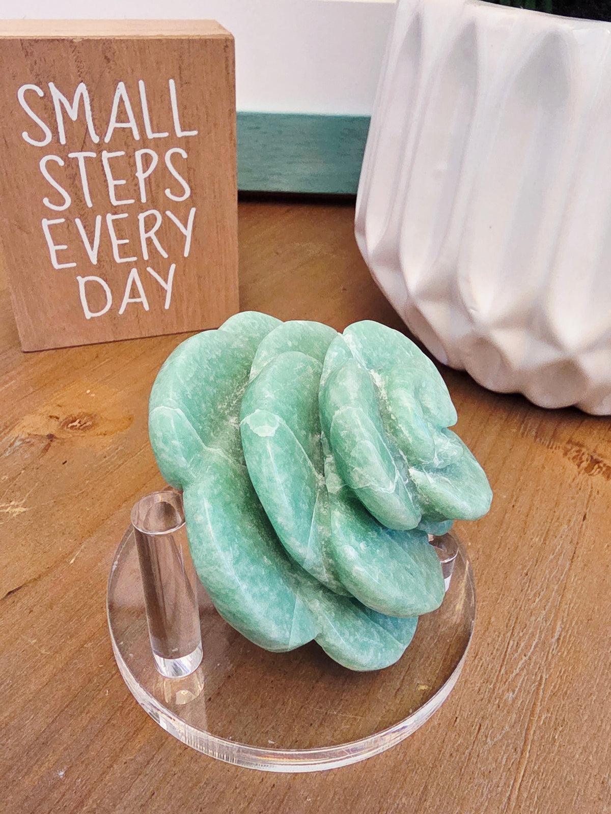 Amazonite Rose Crystal Carving | 3" Hand-Carved Green Stone Flower | Natural Crystal Home Décor