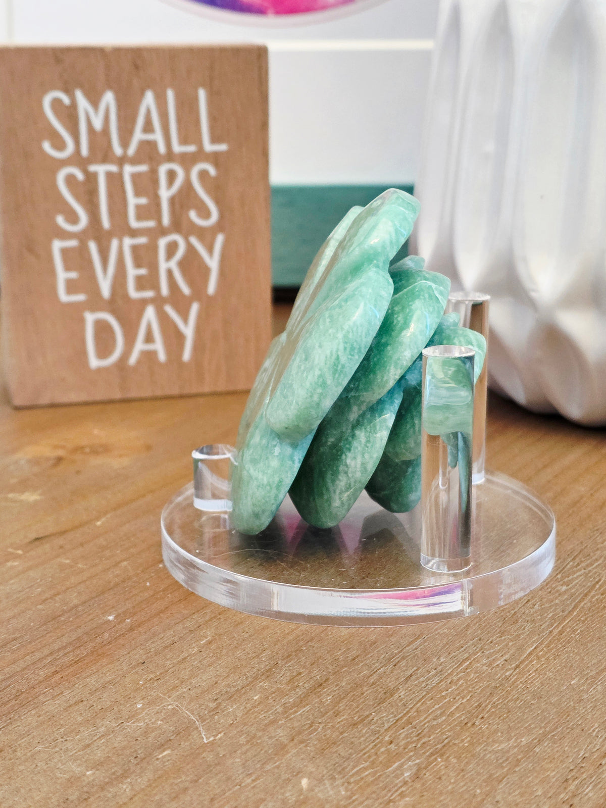 Amazonite Rose Crystal Carving | 3" Hand-Carved Green Stone Flower | Natural Crystal Home Décor