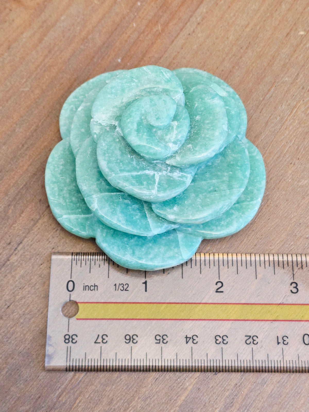 Amazonite Rose Crystal Carving | 3" Hand-Carved Green Stone Flower | Natural Crystal Home Décor