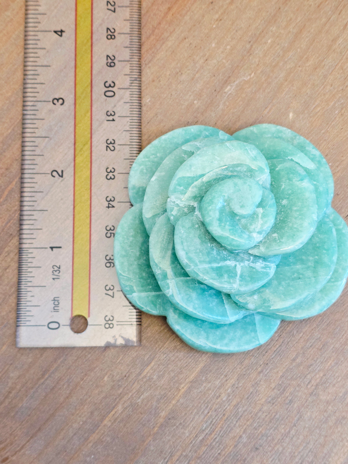 Amazonite Rose Crystal Carving | 3" Hand-Carved Green Stone Flower | Natural Crystal Home Décor