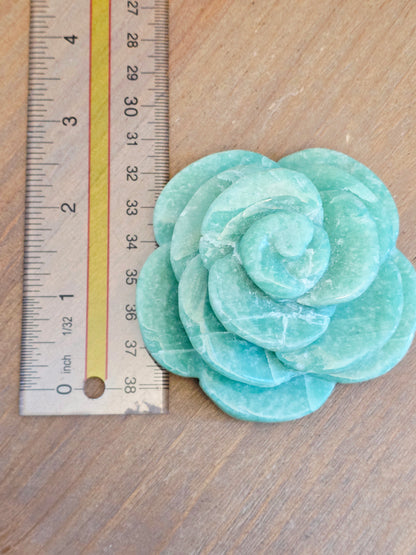 Amazonite Rose Crystal Carving | 3" Hand-Carved Green Stone Flower | Natural Crystal Home Décor