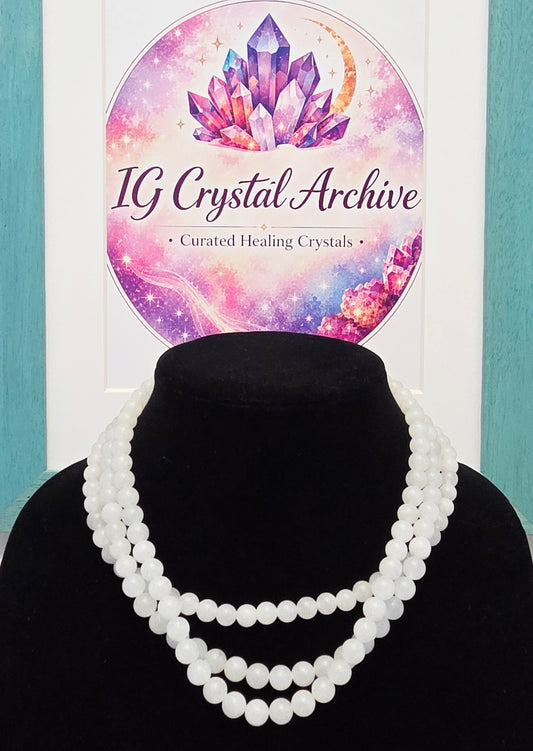 Natural White Quartz Beaded Necklace | Milky White Crystal Gemstone Necklace | Polished Round Quartz Bead