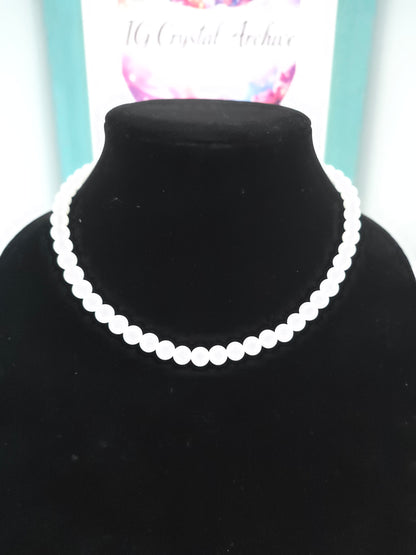 Natural White Quartz Beaded Necklace | Milky White Crystal Gemstone Necklace | Polished Round Quartz Bead