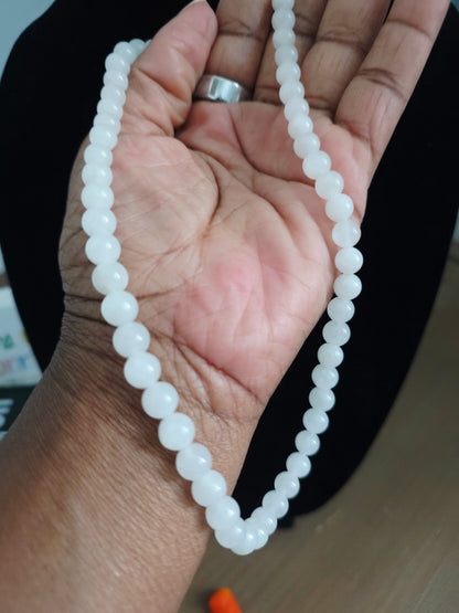 Natural White Quartz Beaded Necklace | Milky White Crystal Gemstone Necklace | Polished Round Quartz Bead