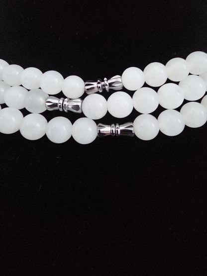Natural White Quartz Beaded Necklace | Milky White Crystal Gemstone Necklace | Polished Round Quartz Bead