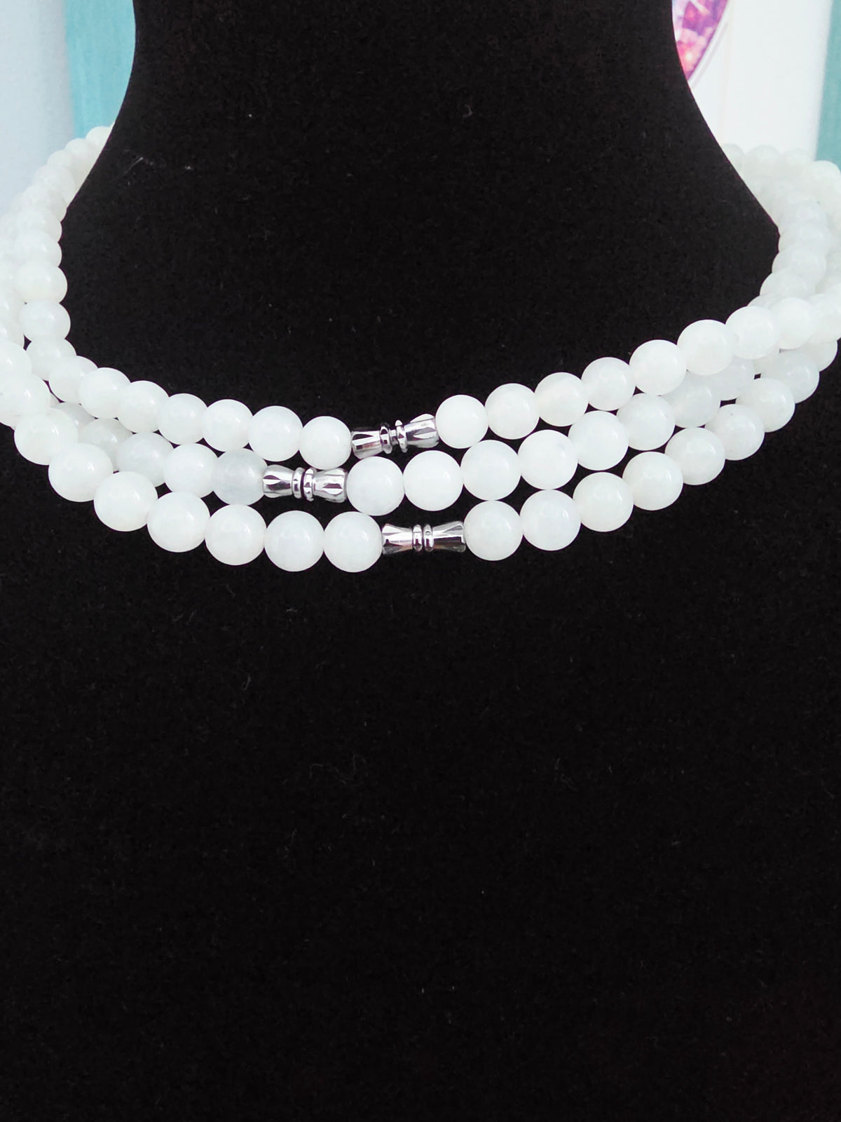 Natural White Quartz Beaded Necklace | Milky White Crystal Gemstone Necklace | Polished Round Quartz Bead