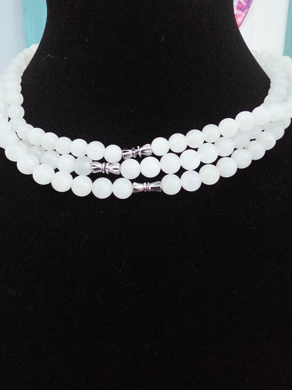Natural White Quartz Beaded Necklace | Milky White Crystal Gemstone Necklace | Polished Round Quartz Bead