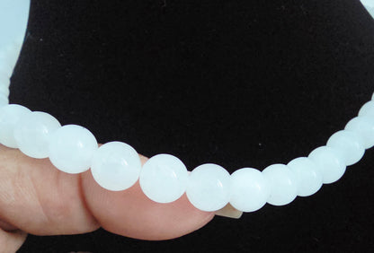 Natural White Quartz Beaded Necklace | Milky White Crystal Gemstone Necklace | Polished Round Quartz Bead