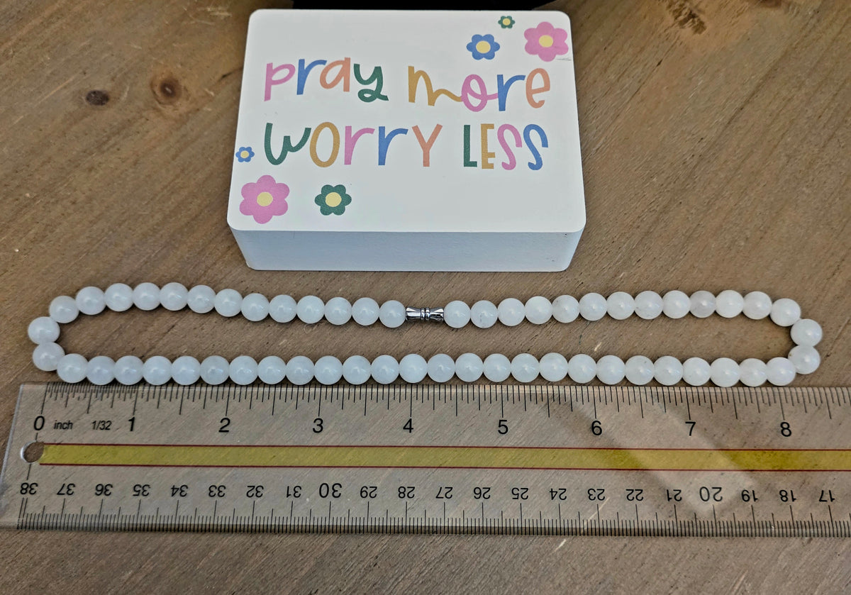 Natural White Quartz Beaded Necklace | Milky White Crystal Gemstone Necklace | Polished Round Quartz Bead