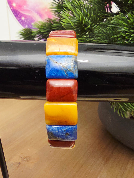 Lapis Lazuli, Red & Yellow Jasper Bracelet | Multicolor Square Gemstone Statement Bracelet