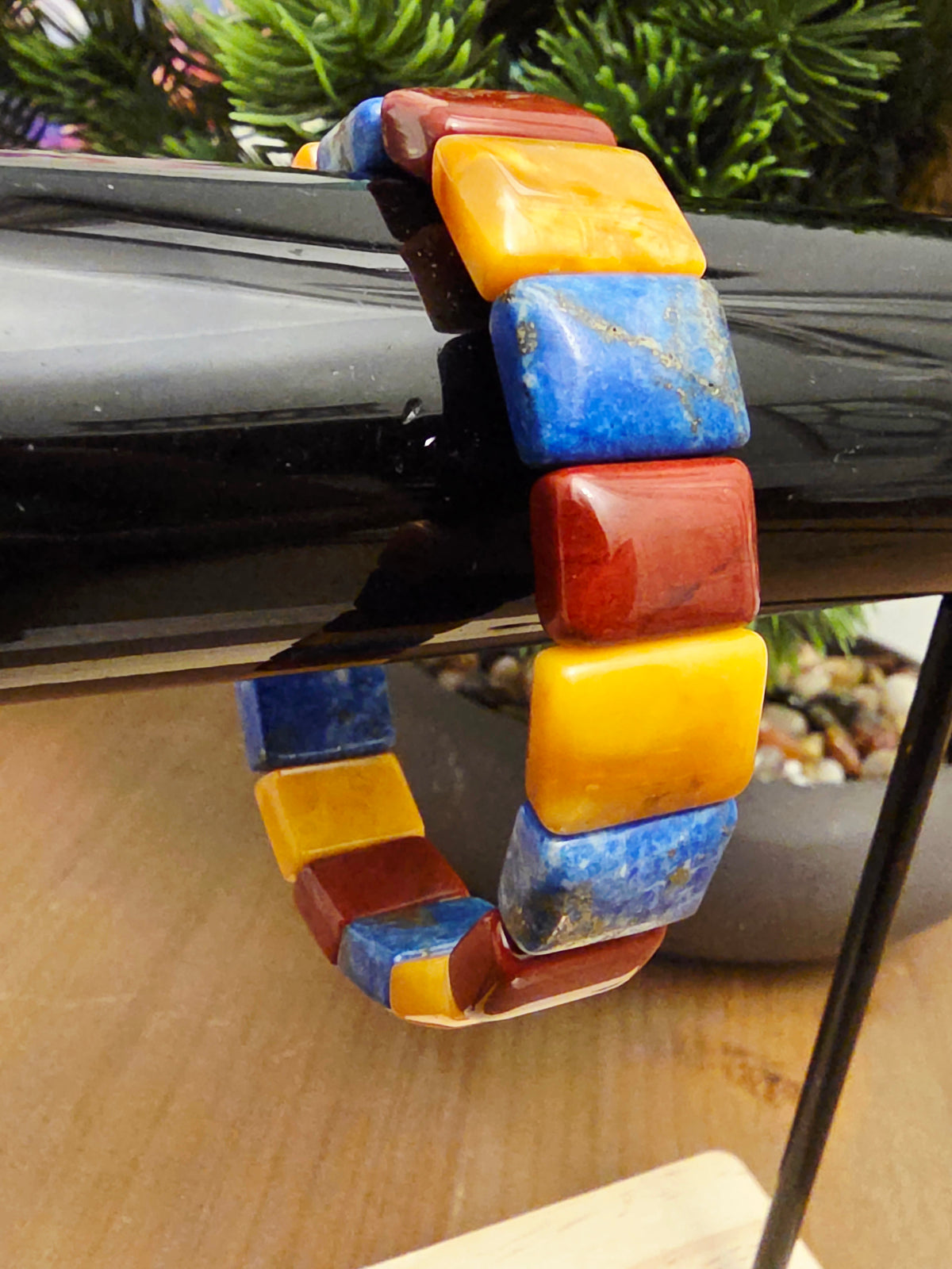 Lapis Lazuli, Red & Yellow Jasper Bracelet | Multicolor Square Gemstone Statement Bracelet