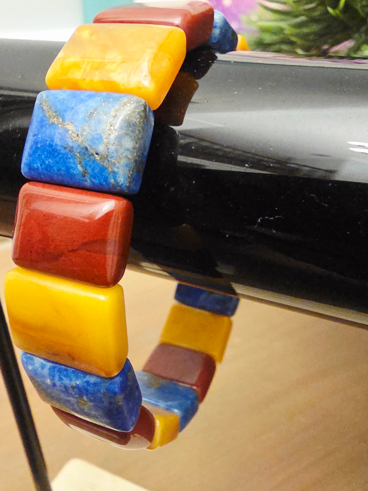 Lapis Lazuli, Red & Yellow Jasper Bracelet | Multicolor Square Gemstone Statement Bracelet