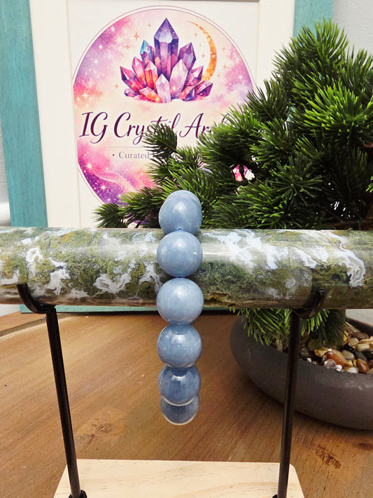 Natural Blue Calcite Bracelet | Oversized Blue Stone Beads | Chunky Gemstone Stretch Bracelet | Statement Crystal Jewelry