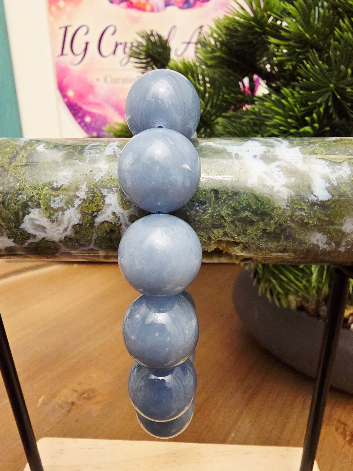 Natural Blue Calcite Bracelet | Oversized Blue Stone Beads | Chunky Gemstone Stretch Bracelet | Statement Crystal Jewelry