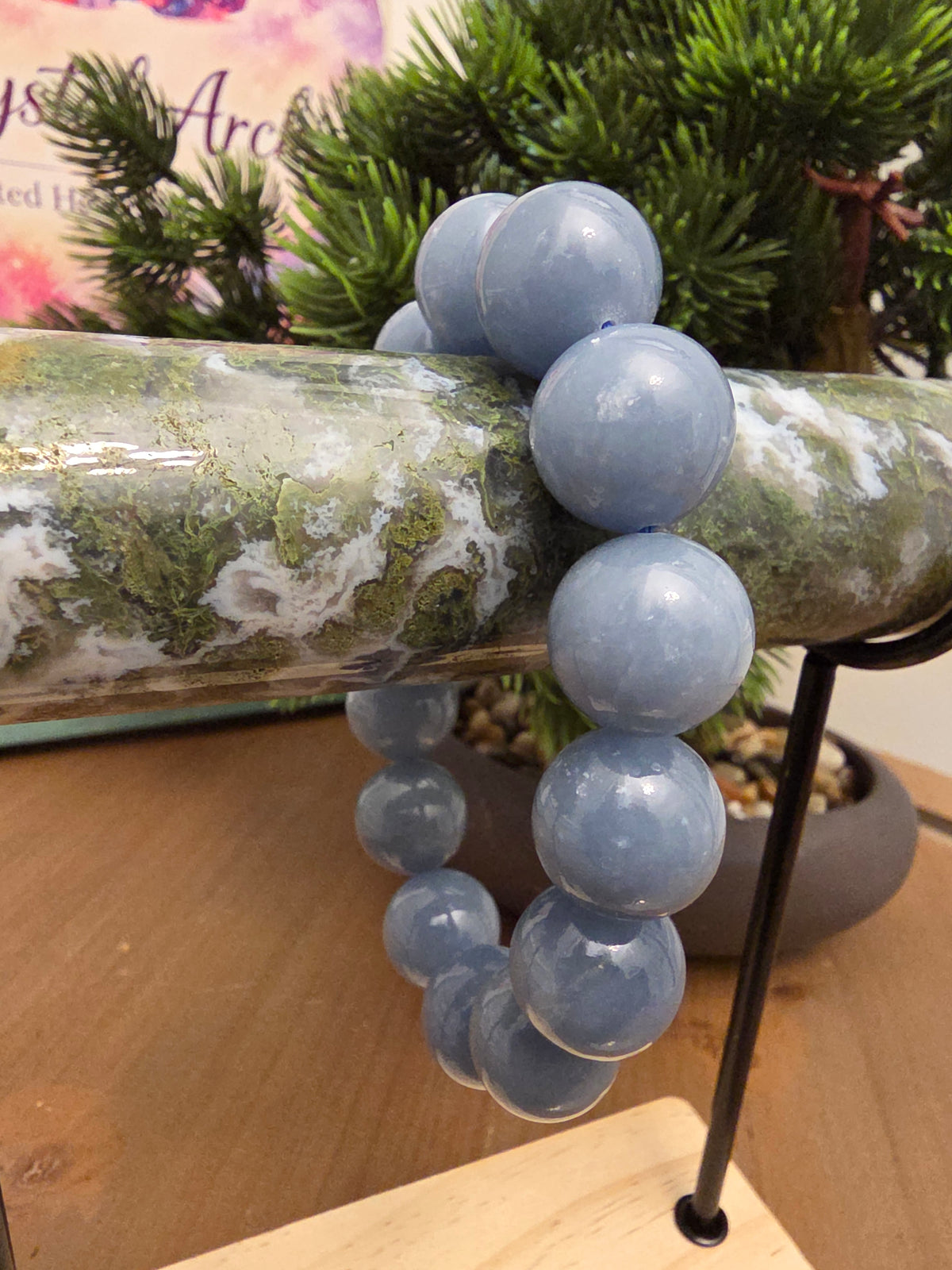 Natural Blue Calcite Bracelet | Oversized Blue Stone Beads | Chunky Gemstone Stretch Bracelet | Statement Crystal Jewelry