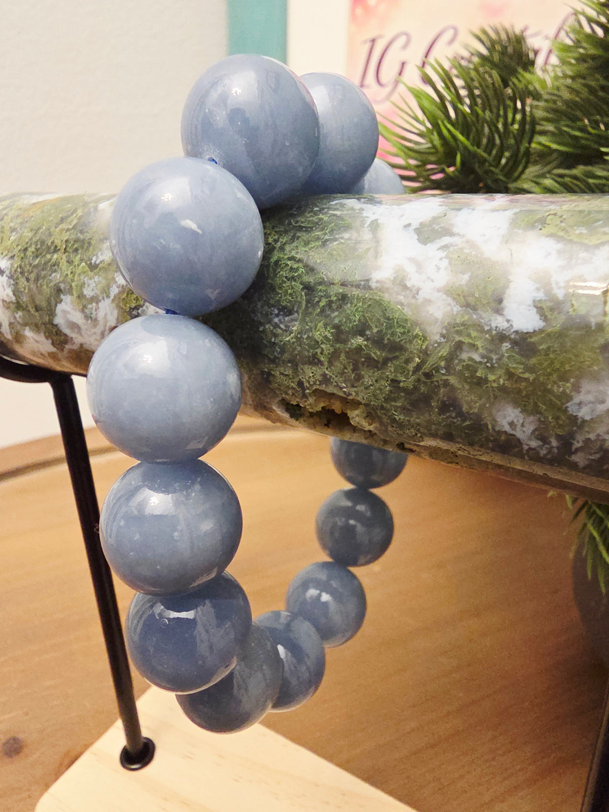 Natural Blue Calcite Bracelet | Oversized Blue Stone Beads | Chunky Gemstone Stretch Bracelet | Statement Crystal Jewelry
