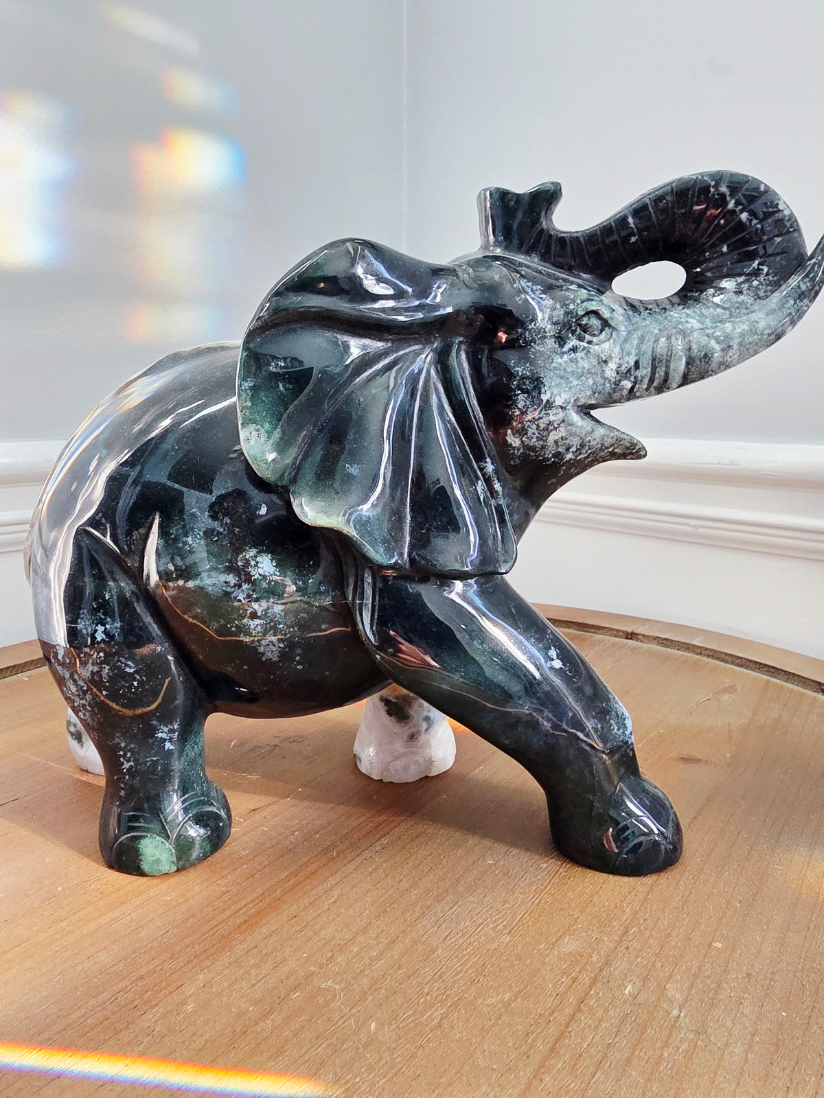 XL Ocean Jasper Elephant with Natural Druzy Geode | 15+ lb Hand-Carved Crystal Elephant | Large Statement Stone Décor