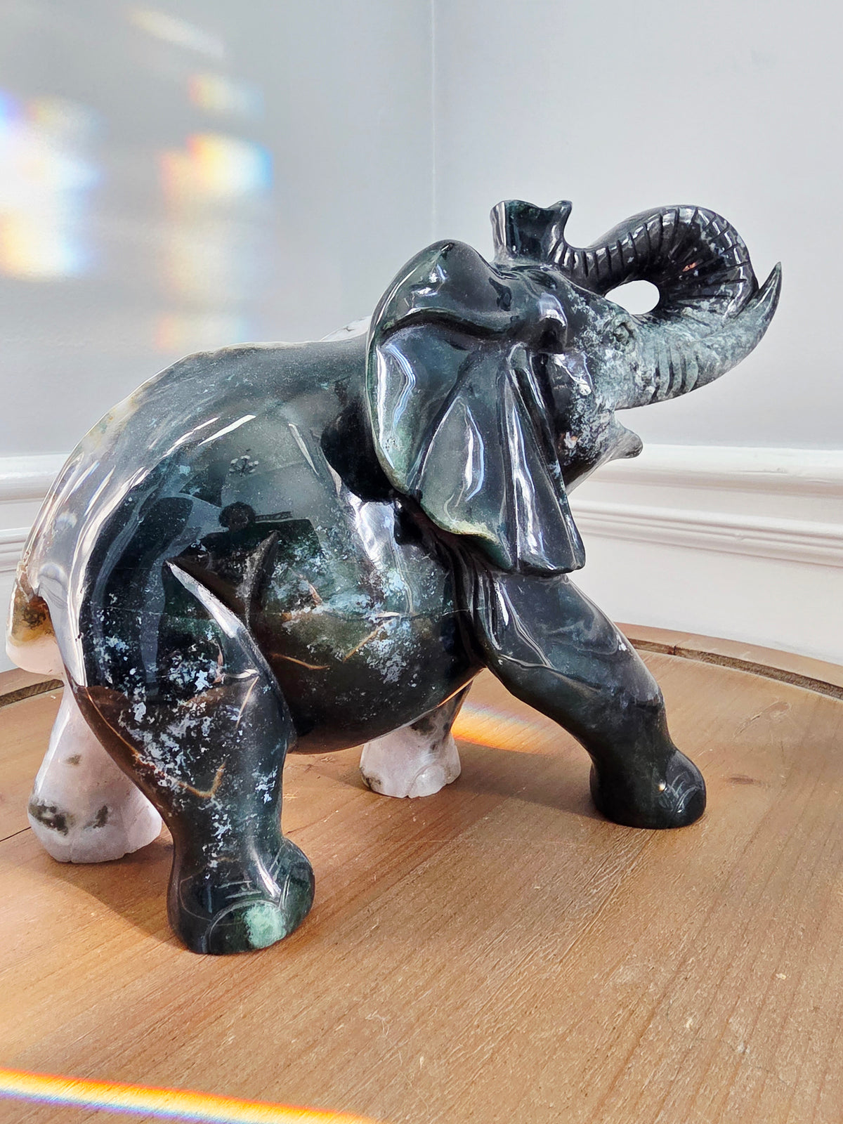 XL Ocean Jasper Elephant with Natural Druzy Geode | 15+ lb Hand-Carved Crystal Elephant | Large Statement Stone Décor