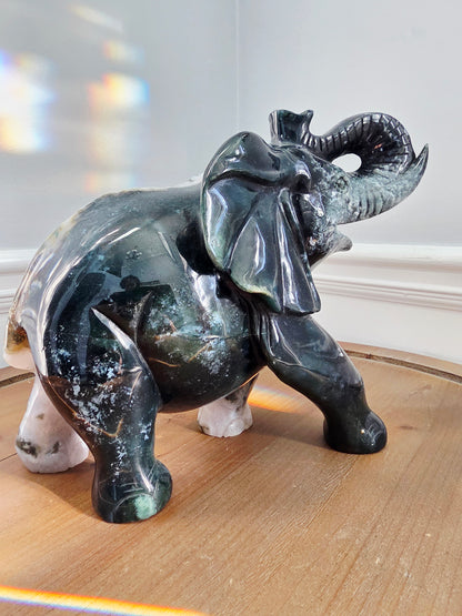 XL Ocean Jasper Elephant with Natural Druzy Geode | 15+ lb Hand-Carved Crystal Elephant | Large Statement Stone Décor