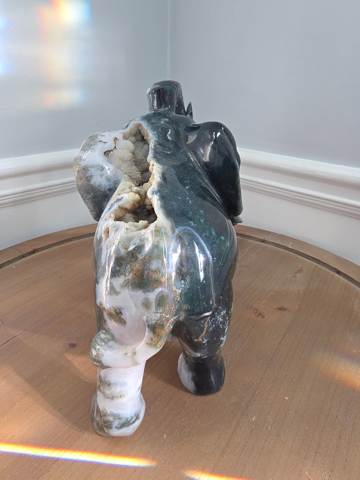 XL Ocean Jasper Elephant with Natural Druzy Geode | 15+ lb Hand-Carved Crystal Elephant | Large Statement Stone Décor