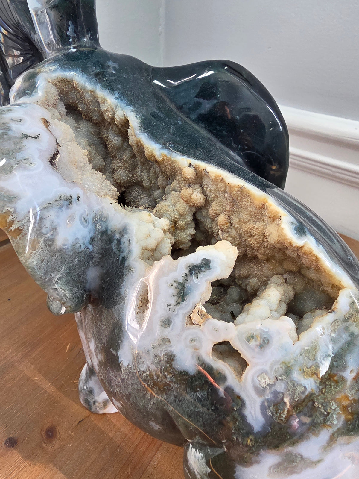 XL Ocean Jasper Elephant with Natural Druzy Geode | 15+ lb Hand-Carved Crystal Elephant | Large Statement Stone Décor