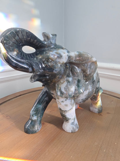 XL Ocean Jasper Elephant with Natural Druzy Geode | 15+ lb Hand-Carved Crystal Elephant | Large Statement Stone Décor