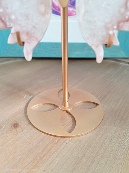 Pink Flower Agate Butterfly Wings on Gold Metal Stand | Large Crystal Butterfly Décor | Statement Crystal Display