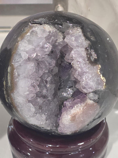 Amethyst Geode Sphere Pair w/ Stands | Druzy Crystal Set