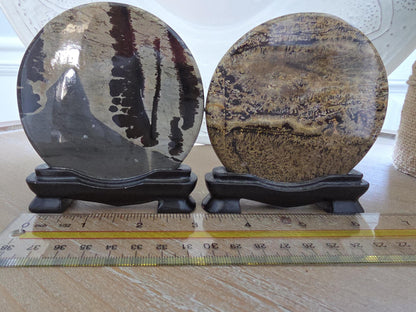 Nature Painted Picture Jasper Pair | Scenic Landscape Stone Diptych | Collector Mineral Art