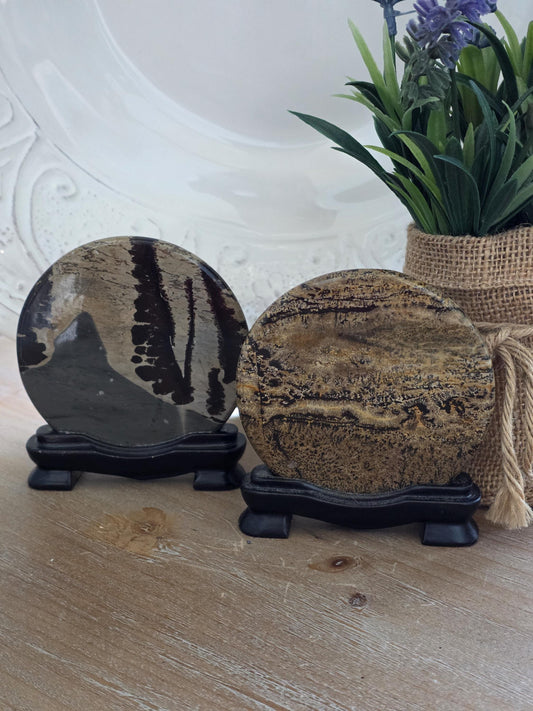 Nature Painted Picture Jasper Pair | Scenic Landscape Stone Diptych | Collector Mineral Art