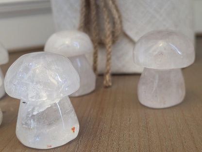 Mini Clear Quartz Mushroom Carvings | Hand Polished Crystal Decor, Healing Altar Stones