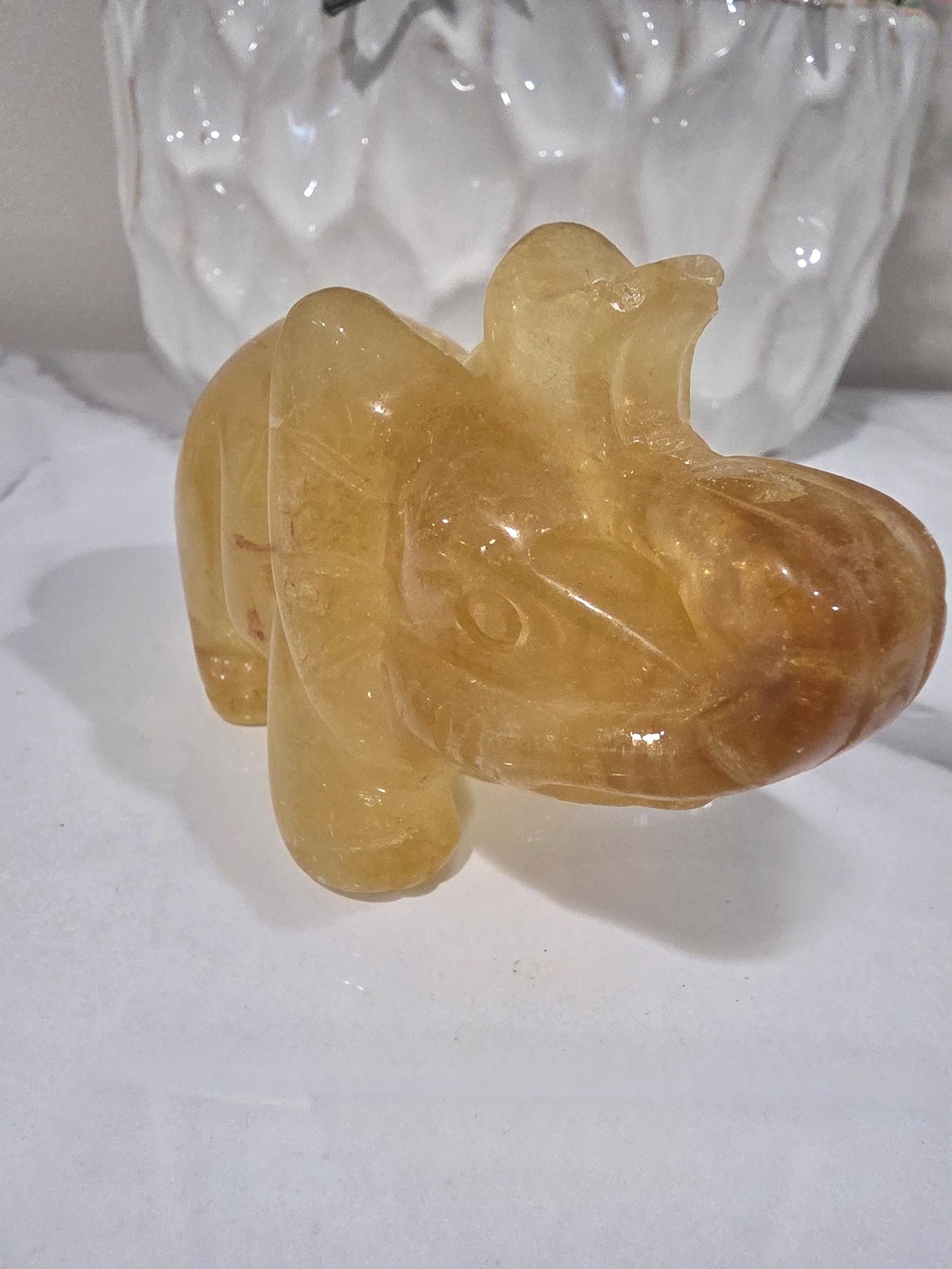 Golden Fluorite Elephant Carving | Hand Carved Crystal Elephant |