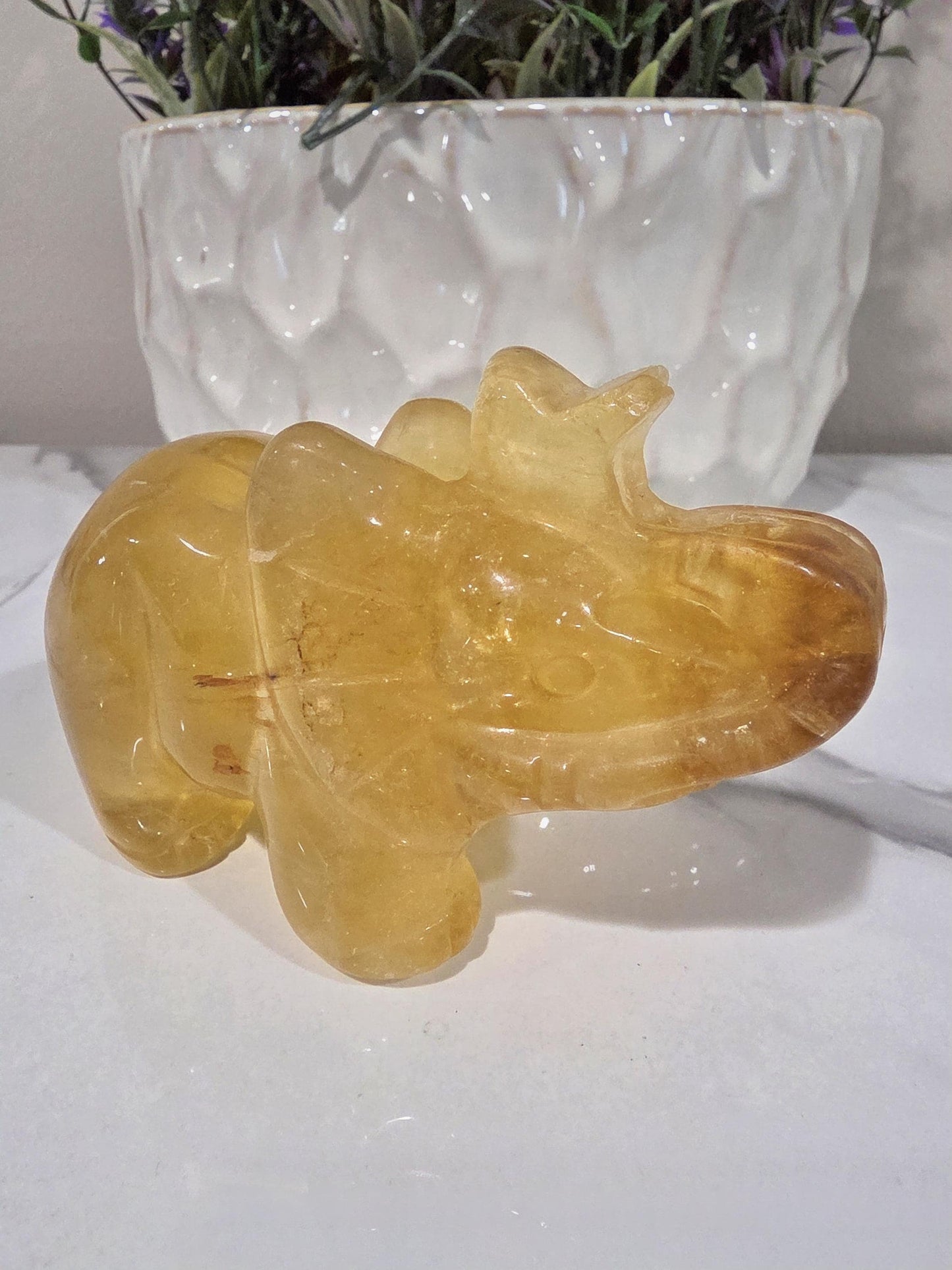 Golden Fluorite Elephant Carving | Hand Carved Crystal Elephant |