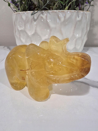 Golden Fluorite Elephant Carving | Hand Carved Crystal Elephant |