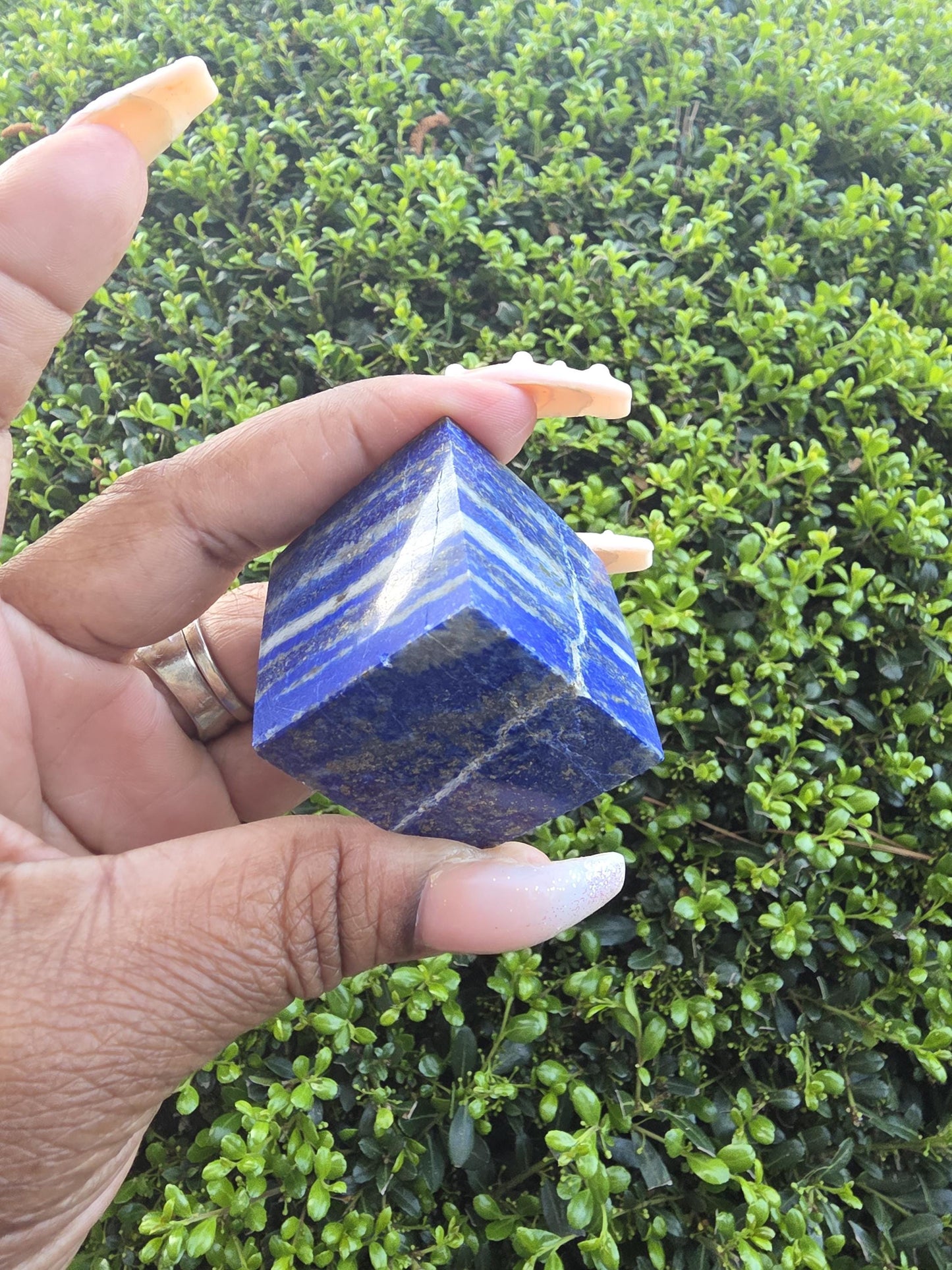 Lapis Lazuli Cube with Pyramid Top | Deep Blue with Pyrite | Polished Crystal Display Piece