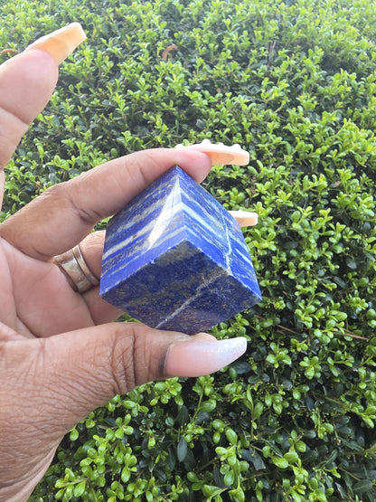 Lapis Lazuli Cube with Pyramid Top | Deep Blue with Pyrite | Polished Crystal Display Piece