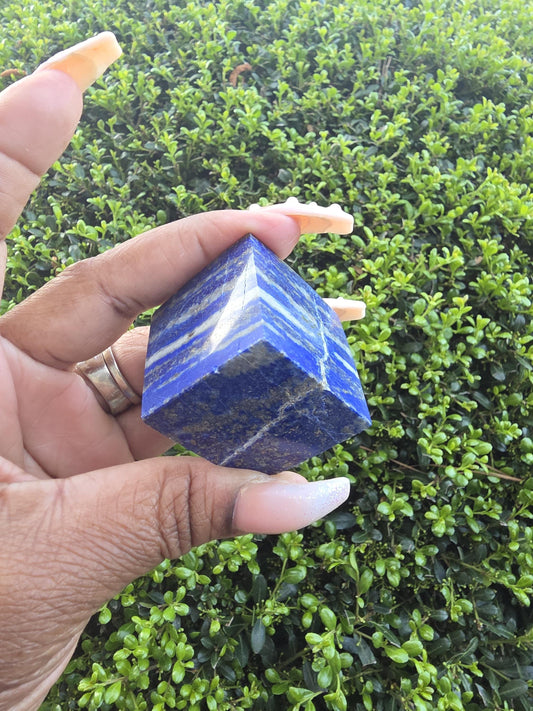 Lapis Lazuli Cube with Pyramid Top | Deep Blue with Pyrite | Polished Crystal Display Piece