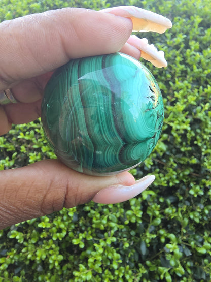 Banded Malachite Sphere | Polished Green Crystal Decor, Natural Patterns